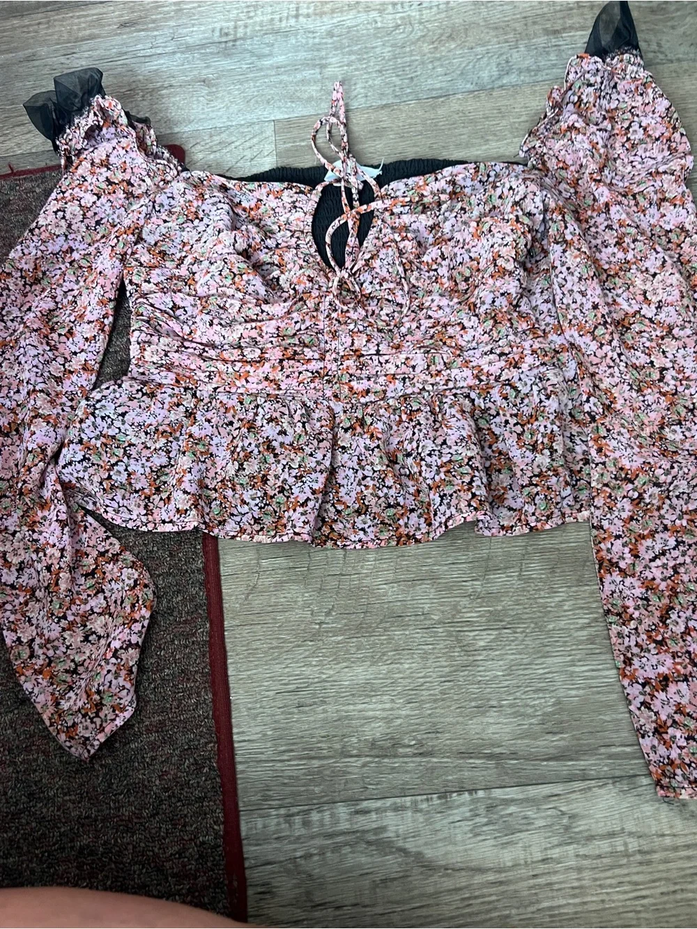 Astr Pink Floral Puff-Sleeve Smocked Peplum Blouse